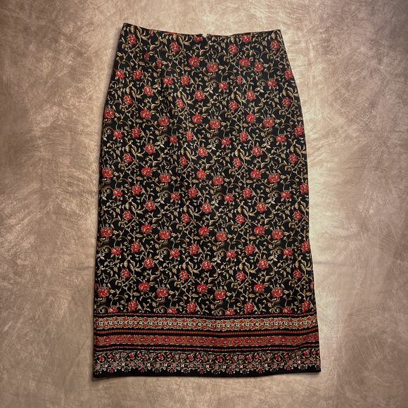 Vintage 90s Briggs Floral Rocaille Maxi Skirt Back Slit Black Red Whimsigoth - Picture 7 of 7